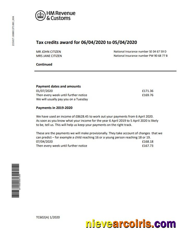 United Kingdom HM Revenue & Customs bank statement easy to fill in Word and PDF format